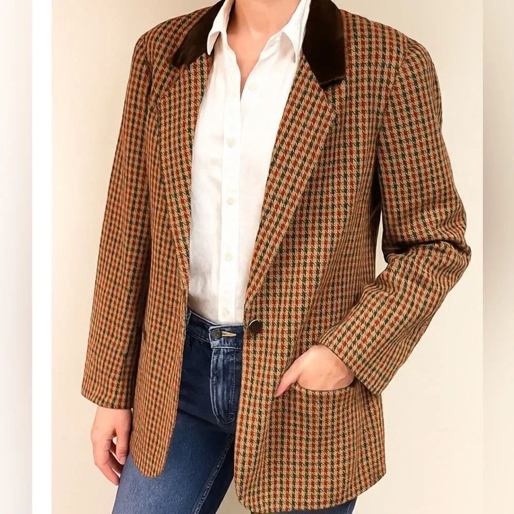Sag Harbor houndstooth blazer with velvet trim size 14P